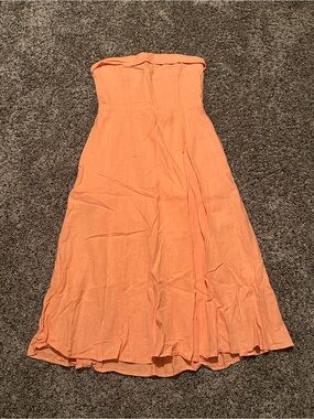Abercrombie & Fitch Strapless Coral-Orange Maxi Dress